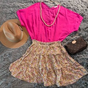 LUSH - hot pink dolman shirt cuffed sleeves (S)